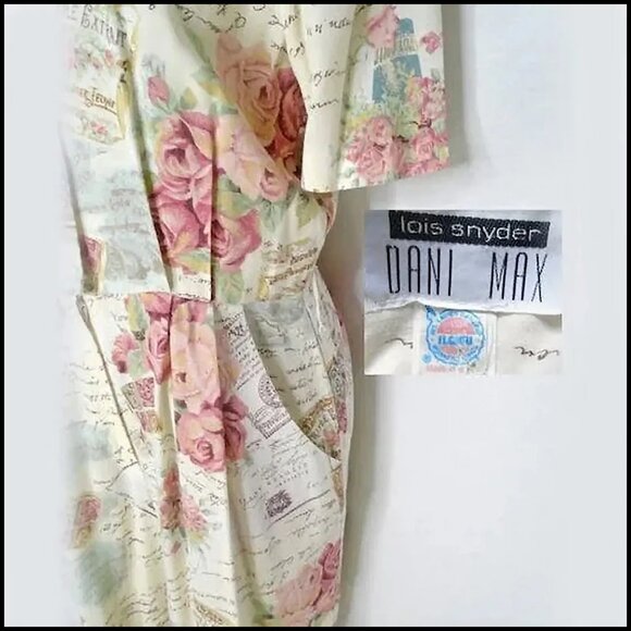 Rayon Romper Pink Retro Summer Floral With Pockets, Large Size - Picture 8 of 15